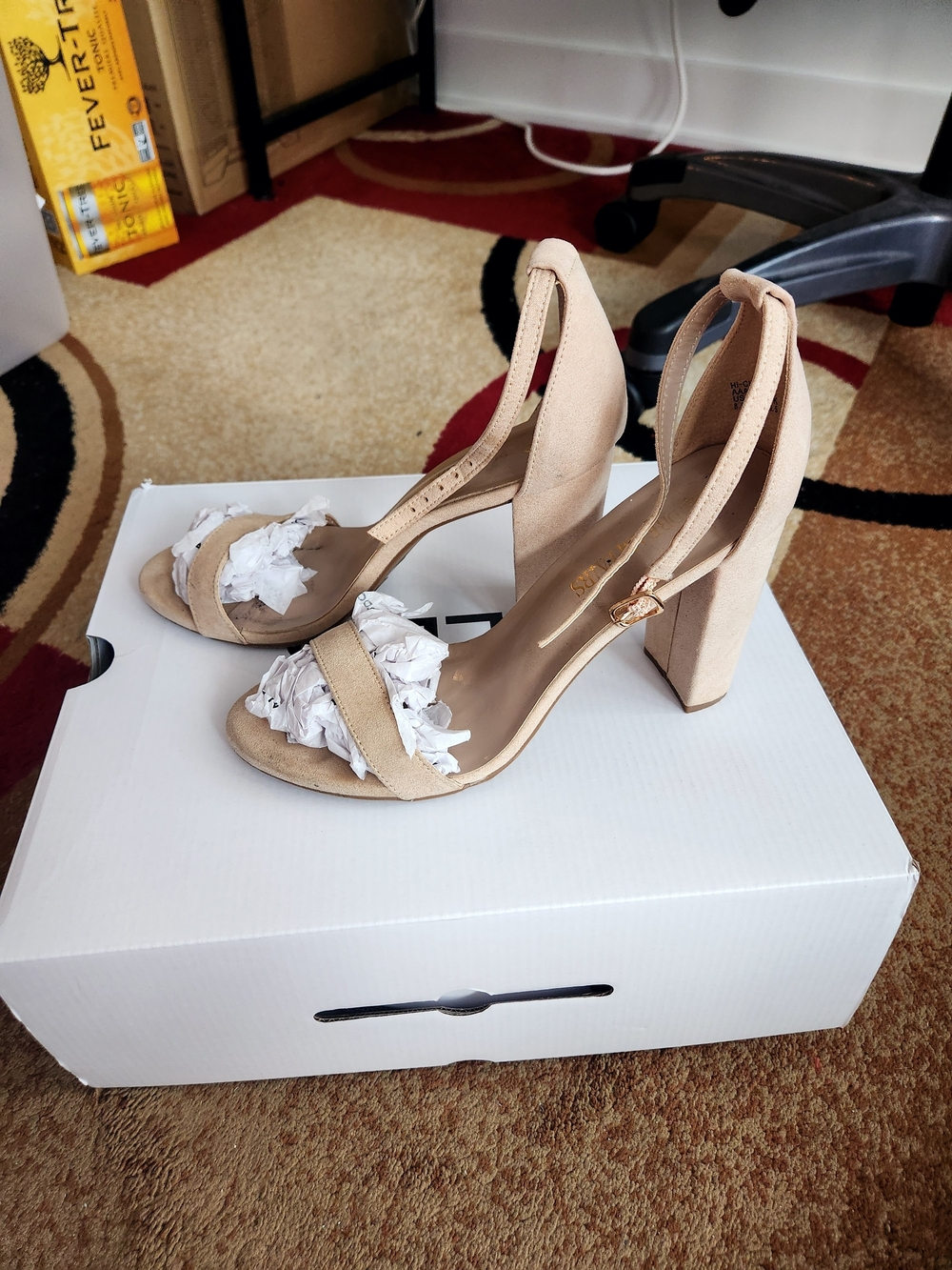 Beige Suede Block Heel Sandals
